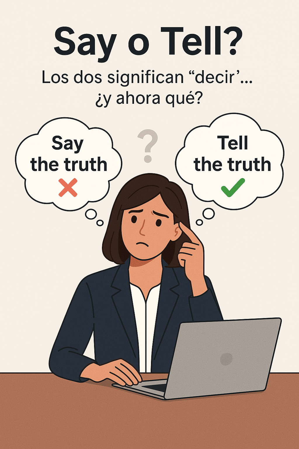 Say vs Tell - ejemplo visual Optima Communication Say vs Tell: ejemplo visual del uso correcto en inglés profesional